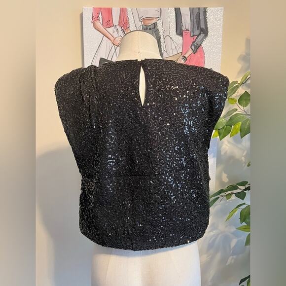 NWT Express Dressy Sequined Houndstooth Cropped Sleeveless Party Top Size Small - Picture 5 of 9